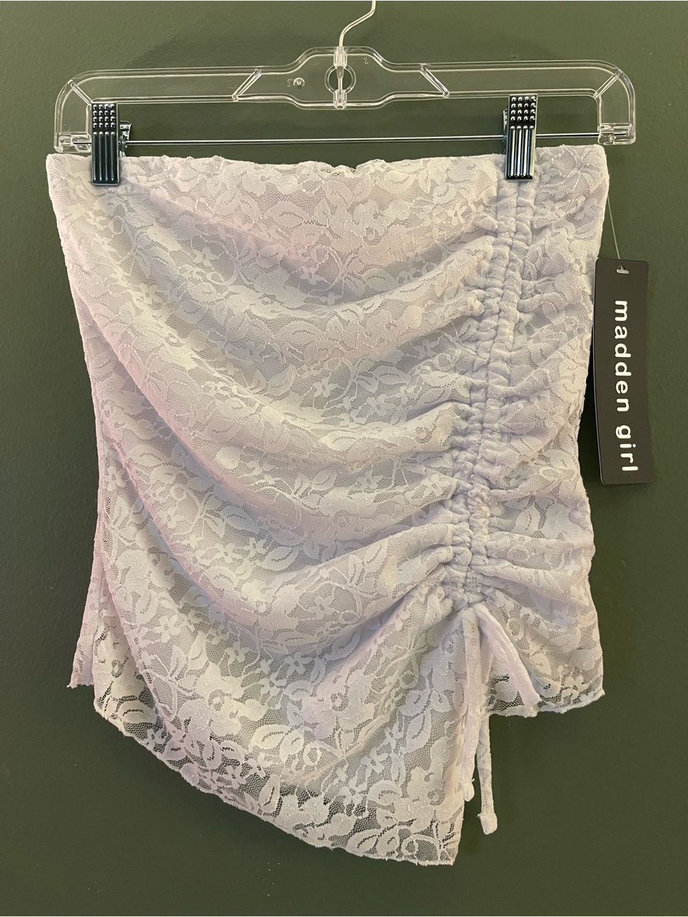 Madden Girl Pastel white Lace Ruched Side top